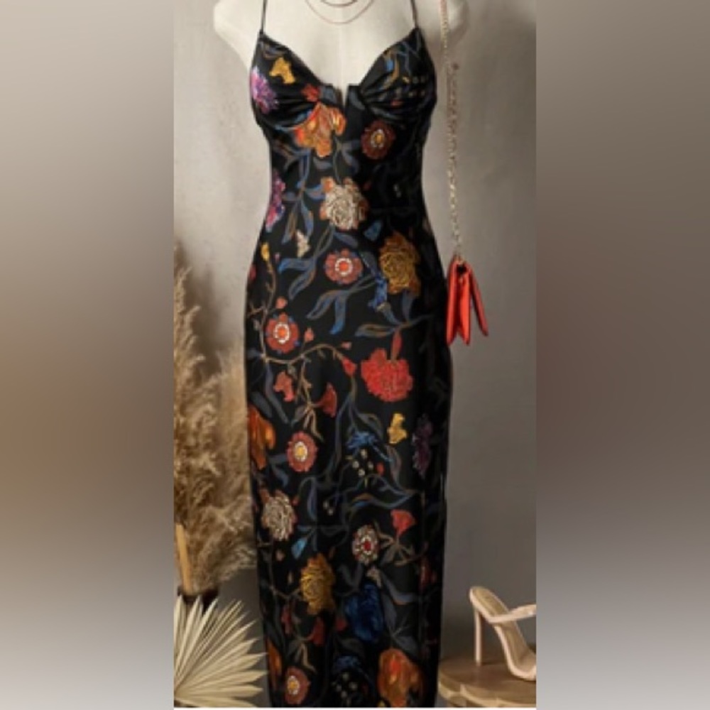Satin flower dress. Open back.